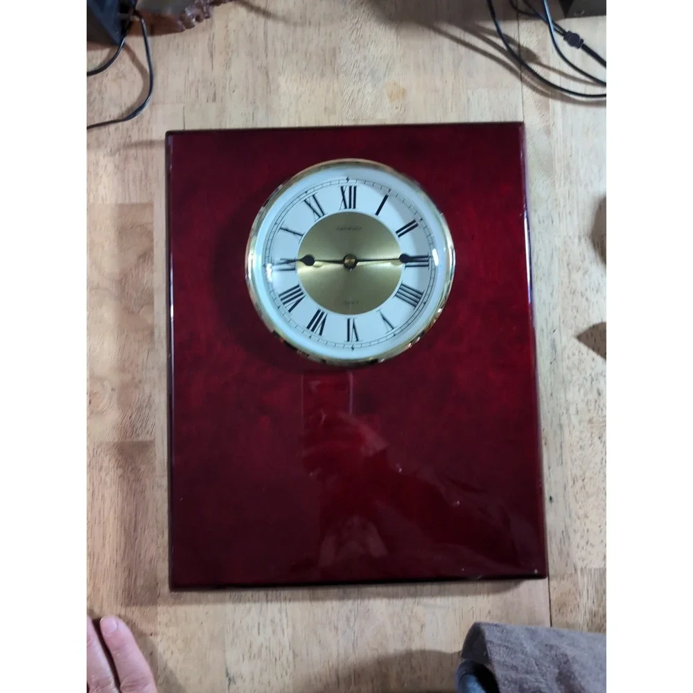 Yaborough Award Plaque Clock‎ Stained Marron Wood. 15x12